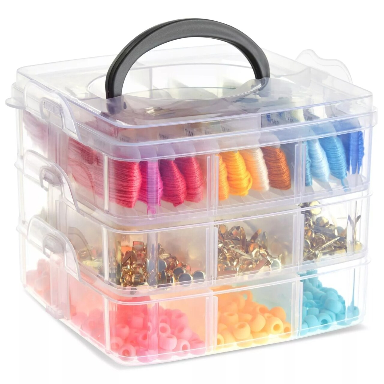 3 Tier Stackable Storage Containers, Adjustable Plastic Box Bead Storage, 6x6x5"